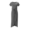 thumbnail image 4 of Bigersell formal Dresses for Women Evening Party Women's Solid Color Casual Short Sleeve Lace-Up Round Neck Slit Irregular Dress Summer Dresses Female Women Shirt Dress Dresses, Style 37428, Gray XL, 4 of 5