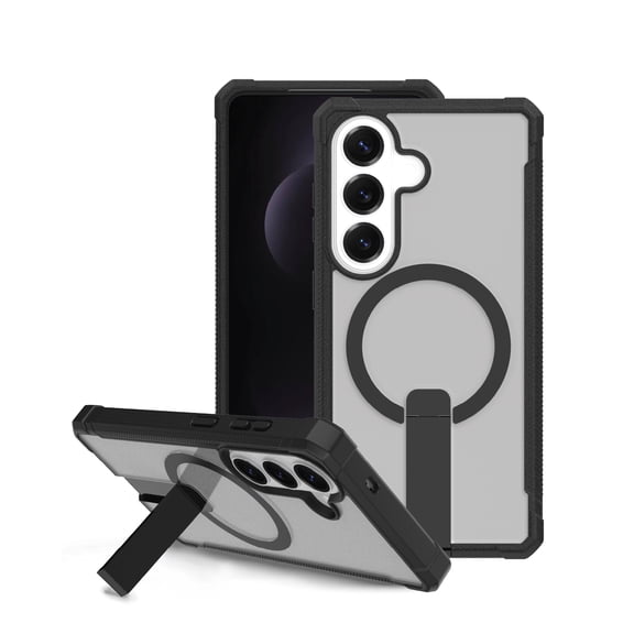 onn Magnetic Compatible Dual-Layer Phone Case with Kickstand for Samsung Galaxy S26 - Black/Clear
