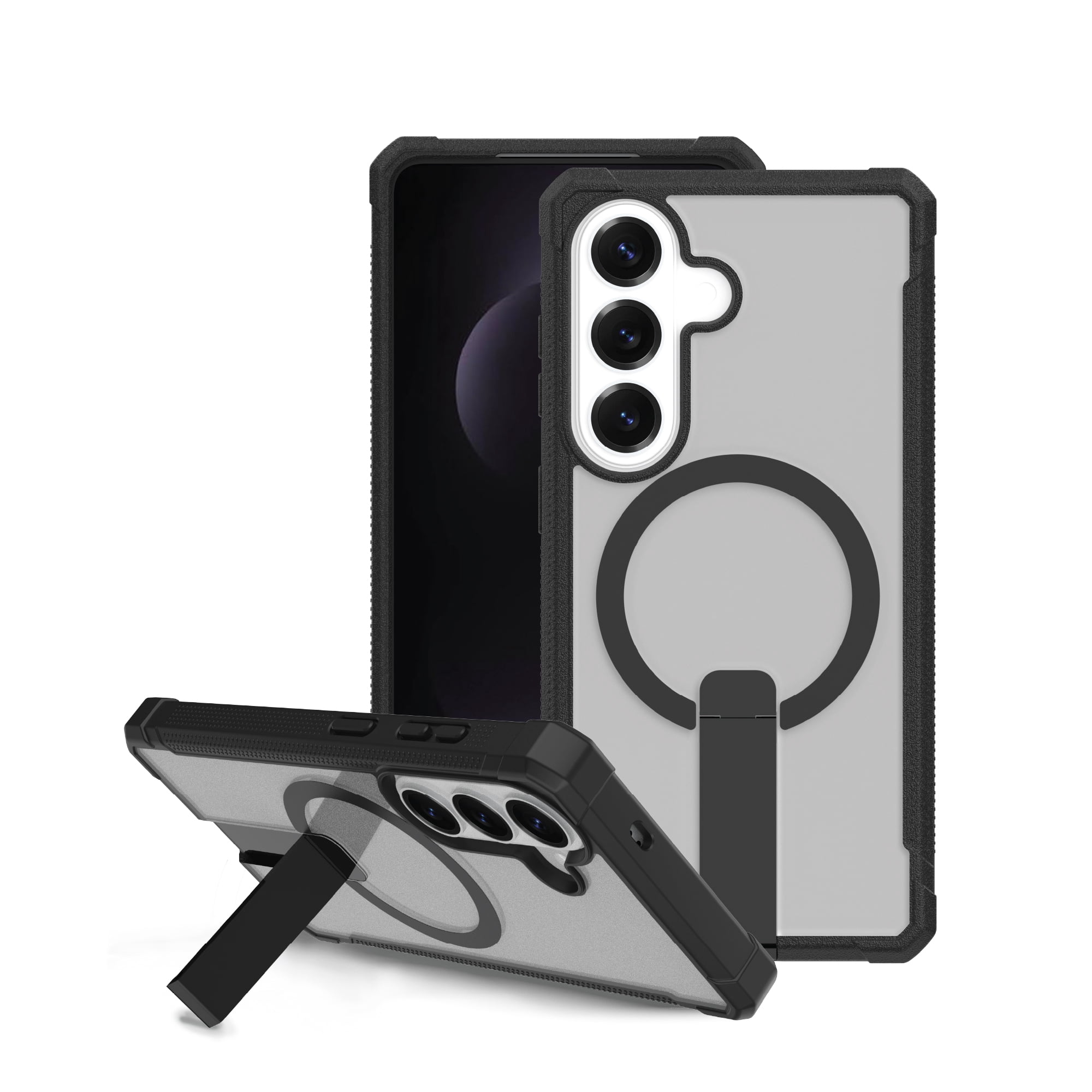 onn Magnetic Compatible Dual-Layer Phone Case with Kickstand for Samsung Galaxy S26 - Black/Clear