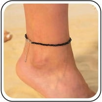 Boho Black Crystal Anklet Bracelet Rhinestone Ankle Bracelets Black Cz Chain Anklet Summer Minimalist Anklets Foot Chain Jewelry for Women