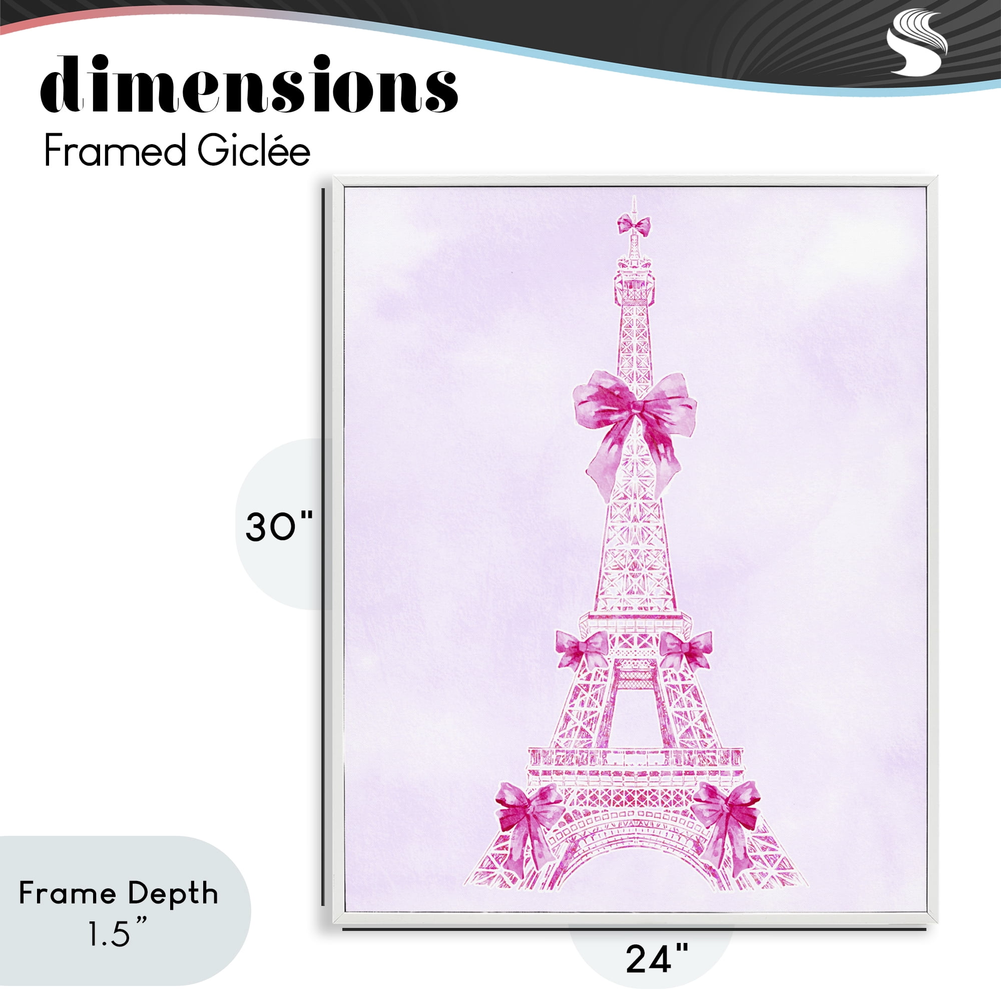 Stupell Industries Ribbon Bedecked Eiffel Tower White Framed Giclee Art, design by Ziwei Li
