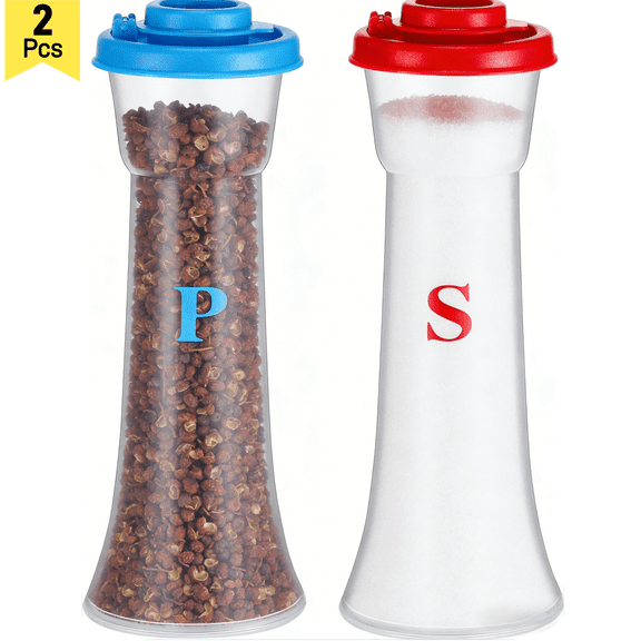 Set of 2 Plastic Salt and Pepper Shakers with Lids Large Moisture Proof Salt Shaker Pepper Container Hourglass Covered Salt and Pepper Holder for Home Kitchen Restaurant Camping