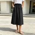 thumbnail image 2 of JGGSPWM Women's Linen Button Down Midi Skirt High Waist A-Line Casual Fashion Summer Vacation Skirt with Pockets Drawstring Cotton Skirts Black M, 2 of 8