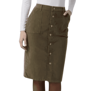 32 Degrees Women’s Straight Midi Corduroy Skort with Belt Loops, Green, XL