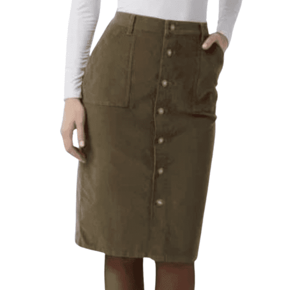32 Degrees Women’s Straight Midi Corduroy Skort with Belt Loops, Green, XL