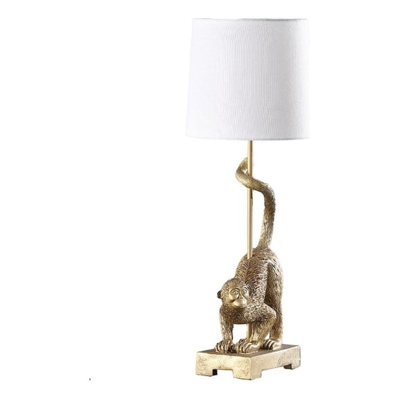 Benjara Ree 24" Accent Table Lamp- Monkey Resin Sculpture- Drum Shade- Gold