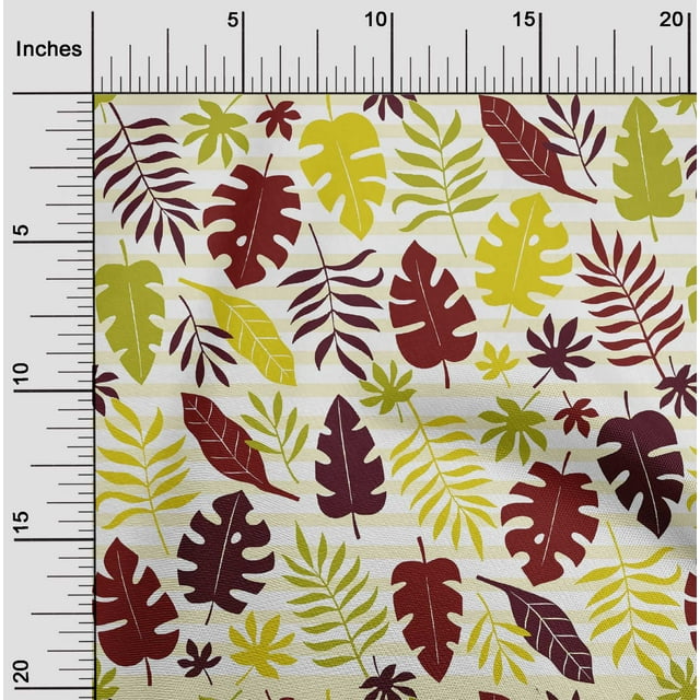 oneOone Coton Cambre Marron Rayé & Feuilles Bloc Robe Tissu Tissu Imprimé par la Cour 56 Pouces de Large