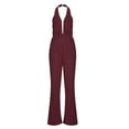 thumbnail image 4 of Riforla Women Sexy Solid Color Party Sexy Halterneck Trousers with Pockets Jumpsuit Womens Jumpsuit S, 4 of 4
