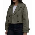 thumbnail image 2 of Womens Cropped Bike Jacket Casual Double Breasted Trench Coat Green XS, 2 of 9
