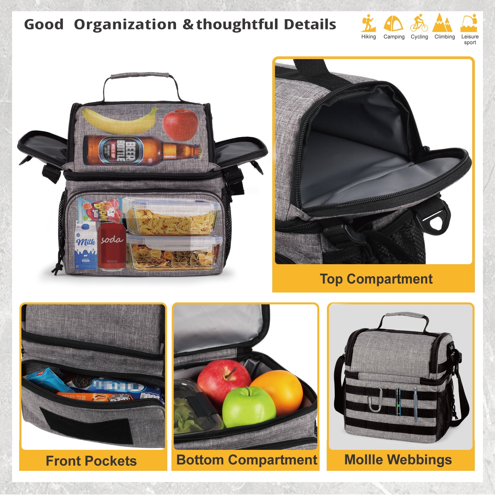 TRIPGEAR 2 Compartment Lunch Bag,Leakproof Insulated with Adjustable Shoulder Strap Flag