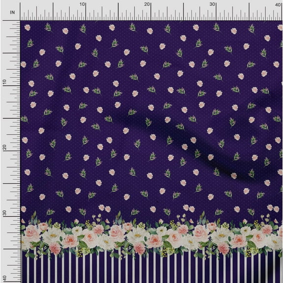 Soimoi Purple Cotton Voile Fabric Dot & Floral Panel Printed Craft Fabric by The Yard 42 Inch Wide