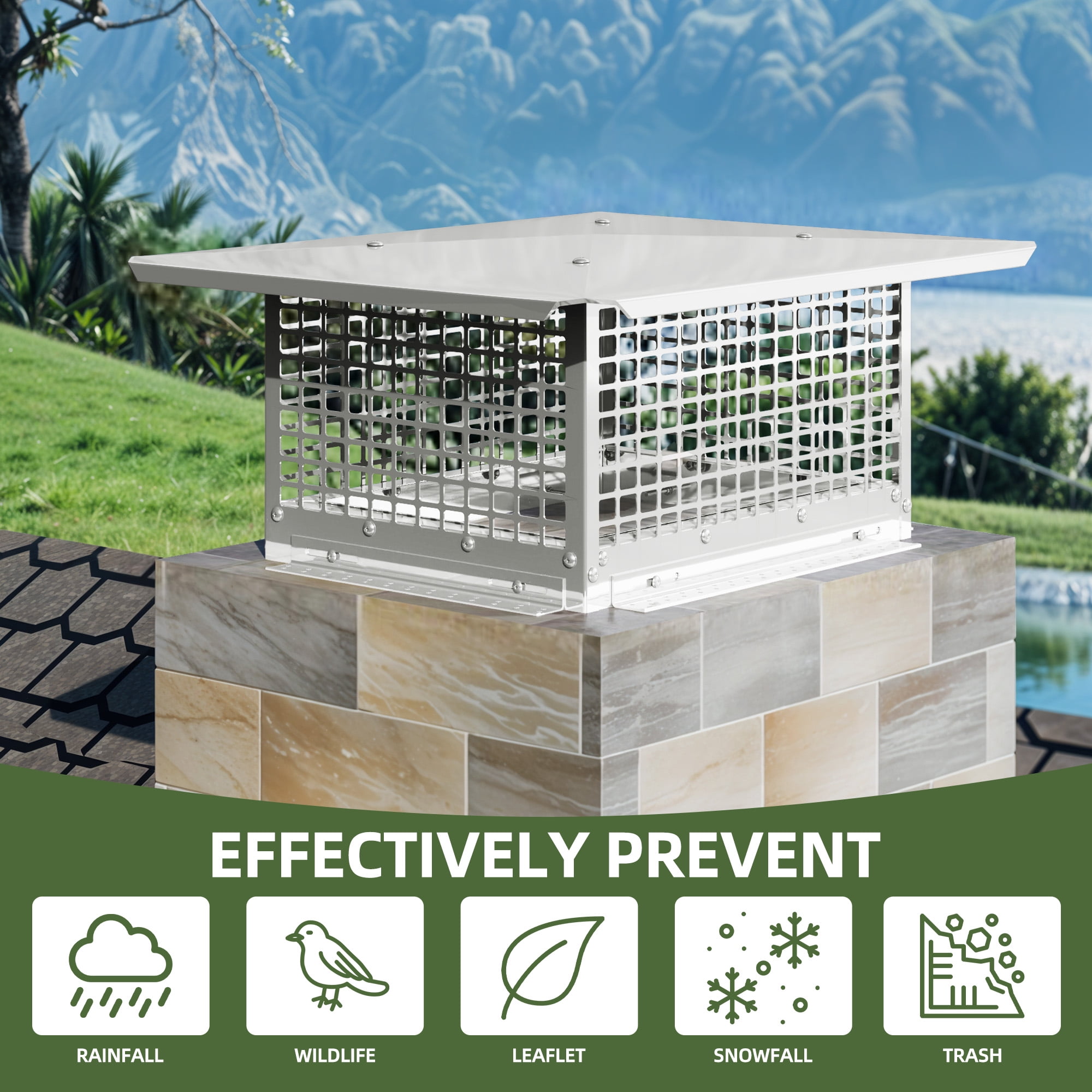 Uforic Adjustable Chimney Cap 17" x 13", Stainless Steel, Mesh for Fireplace, Wood Stove, Metal Outdoor Chimneys