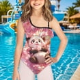 thumbnail image 2 of Uorisanigo Cute Panda Cherry Blossom Swimsuits for Girls One Piece Single Spaghetti Strap Bathing Suit Swimwear Size 3-4 Polyester and Spandex Fabric Outdoor Swimwear, 2 of 7