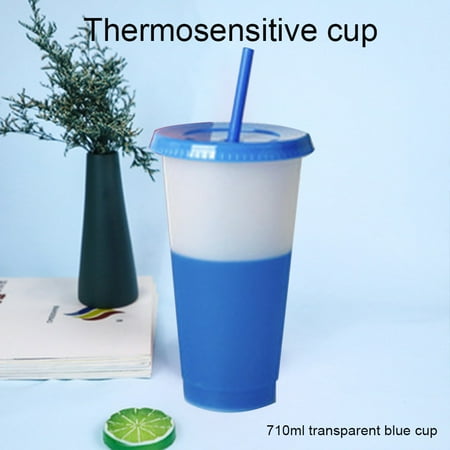 

Hhdxre Color Changing Cups Reusable Tumblers with Lids and Straw Iced Cups for Adults Kids(710ml Transparent Blue)