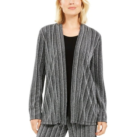 JM Collection Women's Petite Layered-Look Metallic Cardigan Black Size Petite