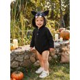 thumbnail image 5 of RUINIXCW Newborn Baby Boy Halloween Bat Costume Infant Animal Cosplay Outfit Fall Winter Clothes Eye Embroidery Black Long Sleeve Hooded Romper Wings, 5 of 10