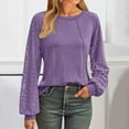 thumbnail image 2 of Htigea Womens Fall Shirts Lace Hollow Out Long Sleeve Crew Neck Tops Loose Tunic Tees Stylish Going Out Blouses Purple XL, 2 of 9