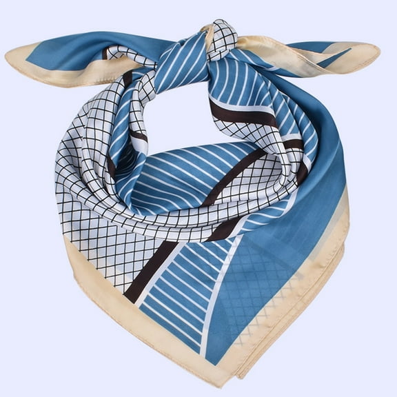 Blue Silk Scarves for Womens Silk Like HeadTop for Fashion Pattern Large Square Satin Headscarf Wraps on Sale Clearance