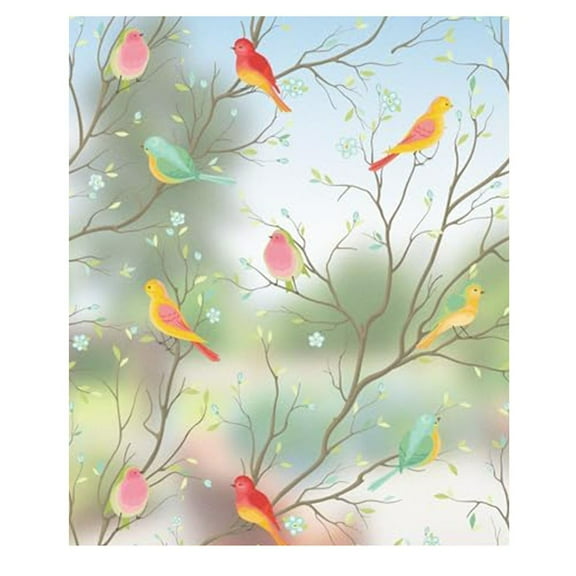 Bird Patterned Window Film Stained Glass Effect Easy Application Reusable