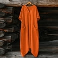 thumbnail image 5 of JGGSPWM Cotton Linen Long Dresses for Women Oversized 3/4 Sleeve Irregular Hem V Neck Dress Summer Casual Boho Beach Dress Orange S, 5 of 7