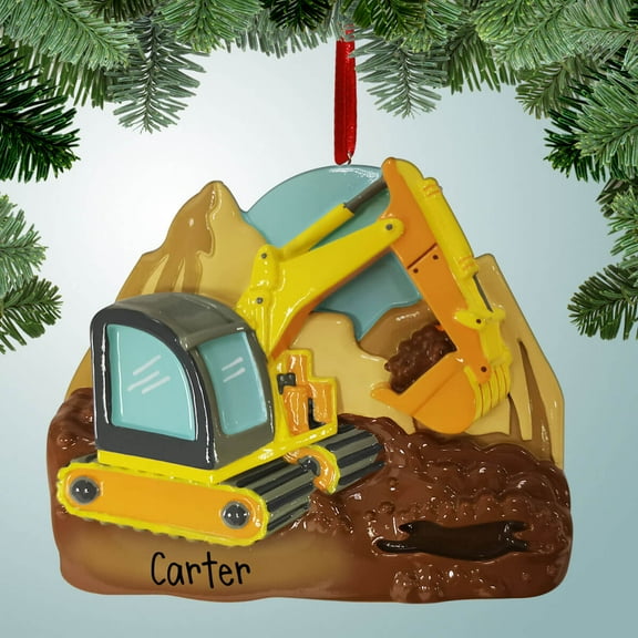 Personalized Excavator in Dirt Christmas Ornament - Construction Equipment - Heavy Machinery - Earth Movers - Great Gift Ideas