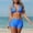 Blue, variant on Collared Halter V Neck Bikini with Cutout Detail and High Waist Boyshort Bottom Two Piece Swimsuit Blue S