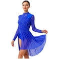 thumbnail image 2 of Sholeno  Womens Lyrical Dance Dress Rhinestone Long Sleeve Skirted Leotard Figure Ice Skating Dancing Royal Blue S, 2 of 7