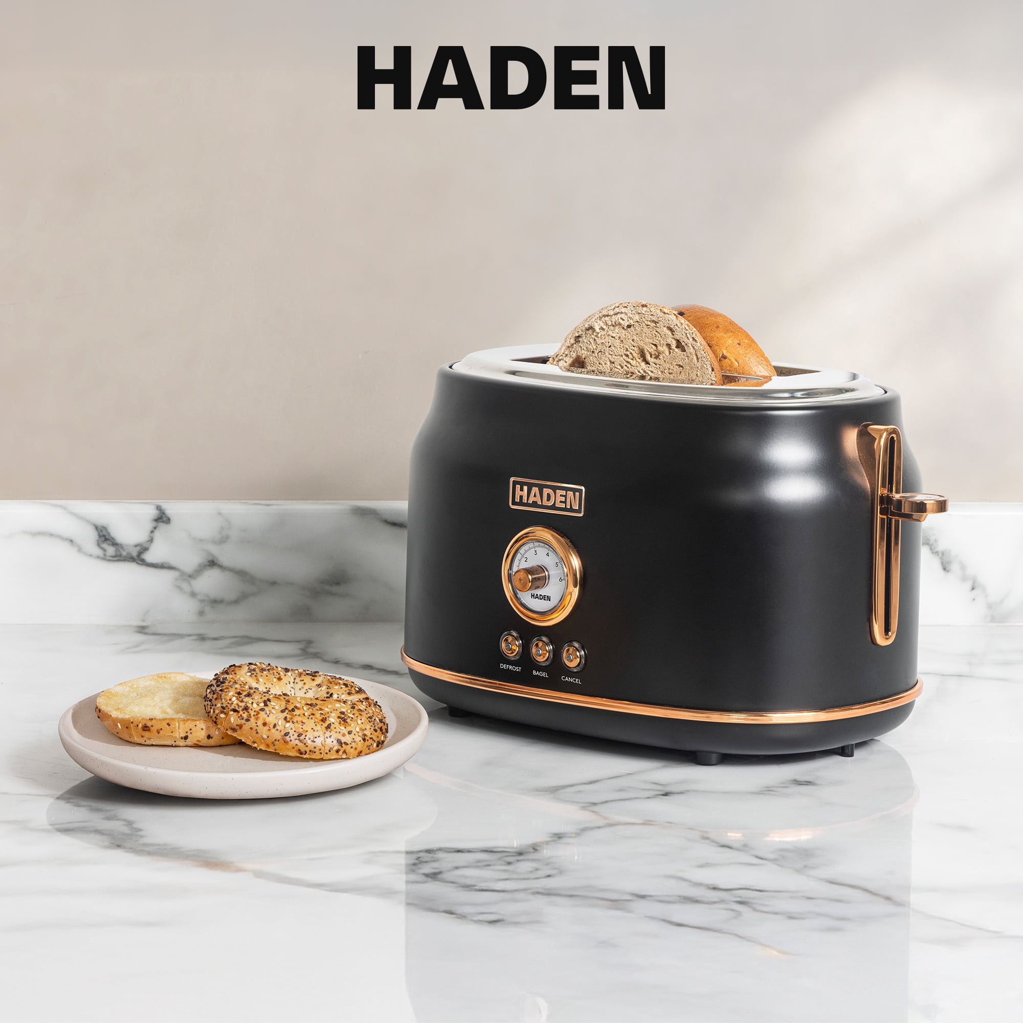 HADEN Dorset 2-Slice Wide Slot Stainless Steel Toaster, Black / Copper