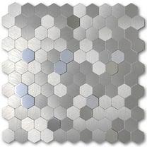 Acopelo Peel and Stick 3D Hexagon Mosaic Silver Metal Tile for Backsplash - 6 Tiles