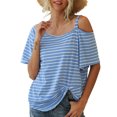 thumbnail image 2 of Blusa con hombros descubiertos, blusa holgada a rayas con hombros descubiertos para mujer, acabado de lujo, 2 of 6