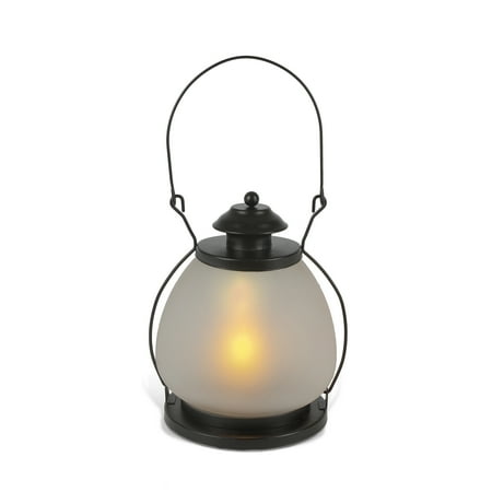 7.1-Inch Tall Black School House Lantern with FireGlow™ LED Lights and Timer Feature