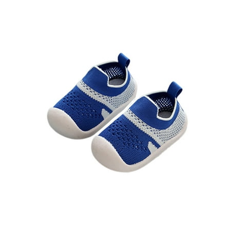 

UKAP Little Kid Flats Knit Upper Sneakers Slip On Walking Shoes Breathable Mesh Prewalker Girls Boys Non-slip Comfort Blue 4.5C