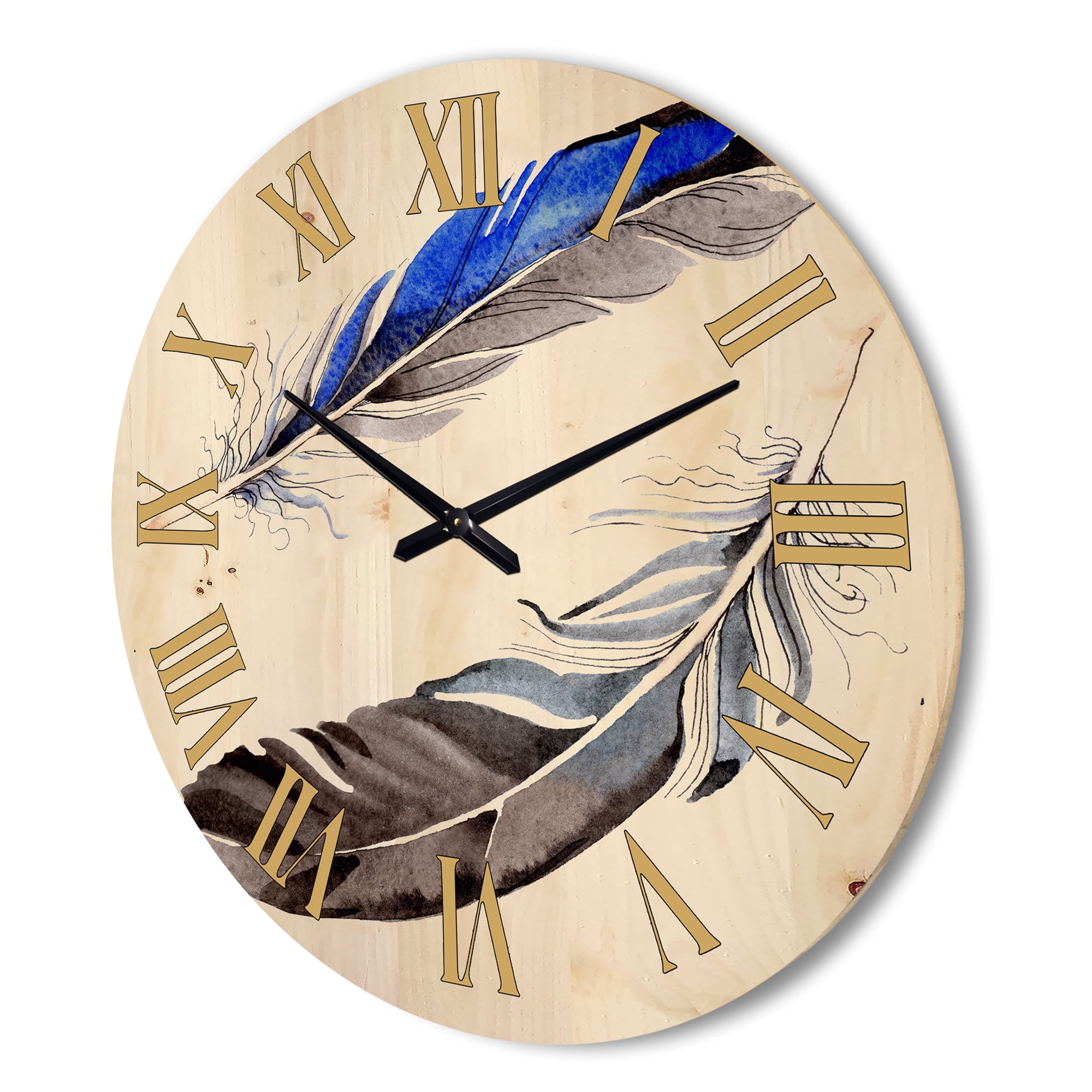 Designart 'Colourful Boho Art Feathers III' Bohemian & Eclectic Wood Wall Clock