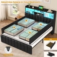 thumbnail image 6 of Aunfebrco Queen Size Bed with Bookcase Headboard and 4 Oversized Drawers, Upholstered Bed Frame with Storage,Queen Platform Bed Frame with LED Lights and Charging Station, Strong Metal Slats,Black, 6 of 9