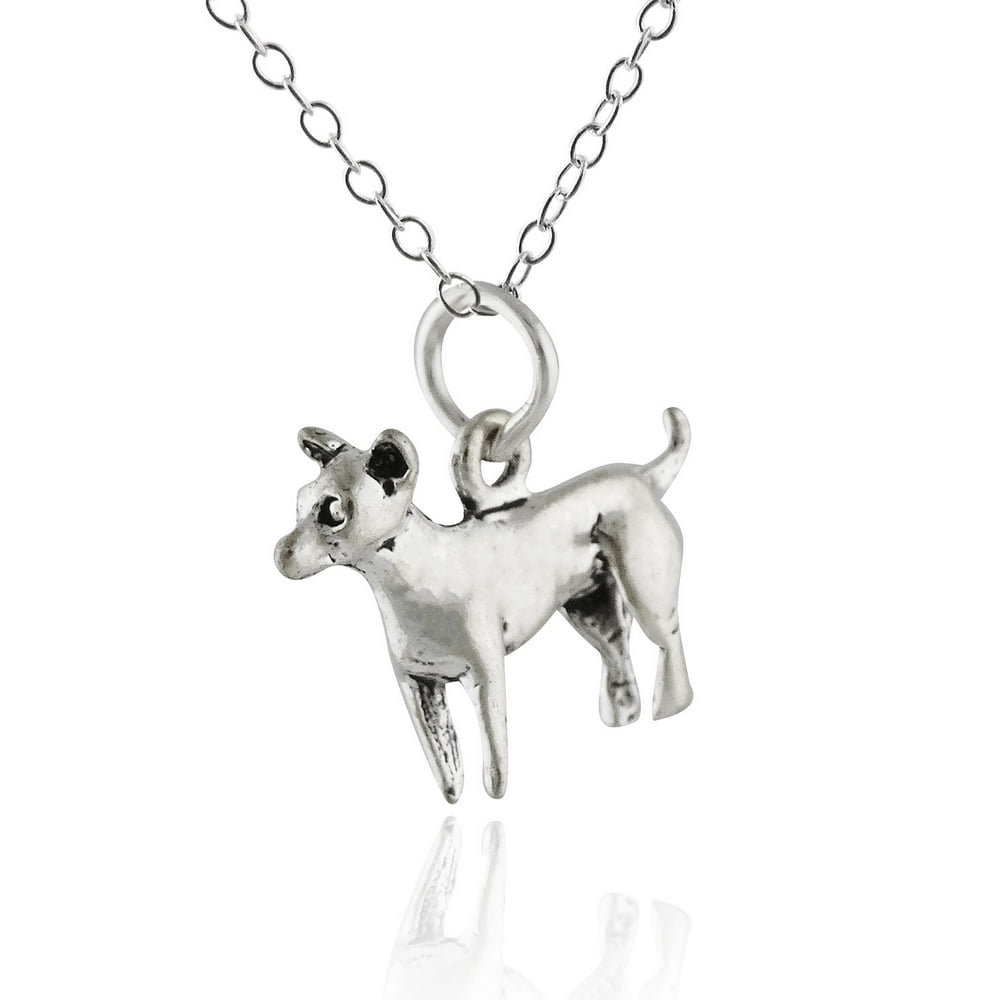 Fashionjunkie4Life Sterling Silver Chihuahua Dog Charm Necklace, 18