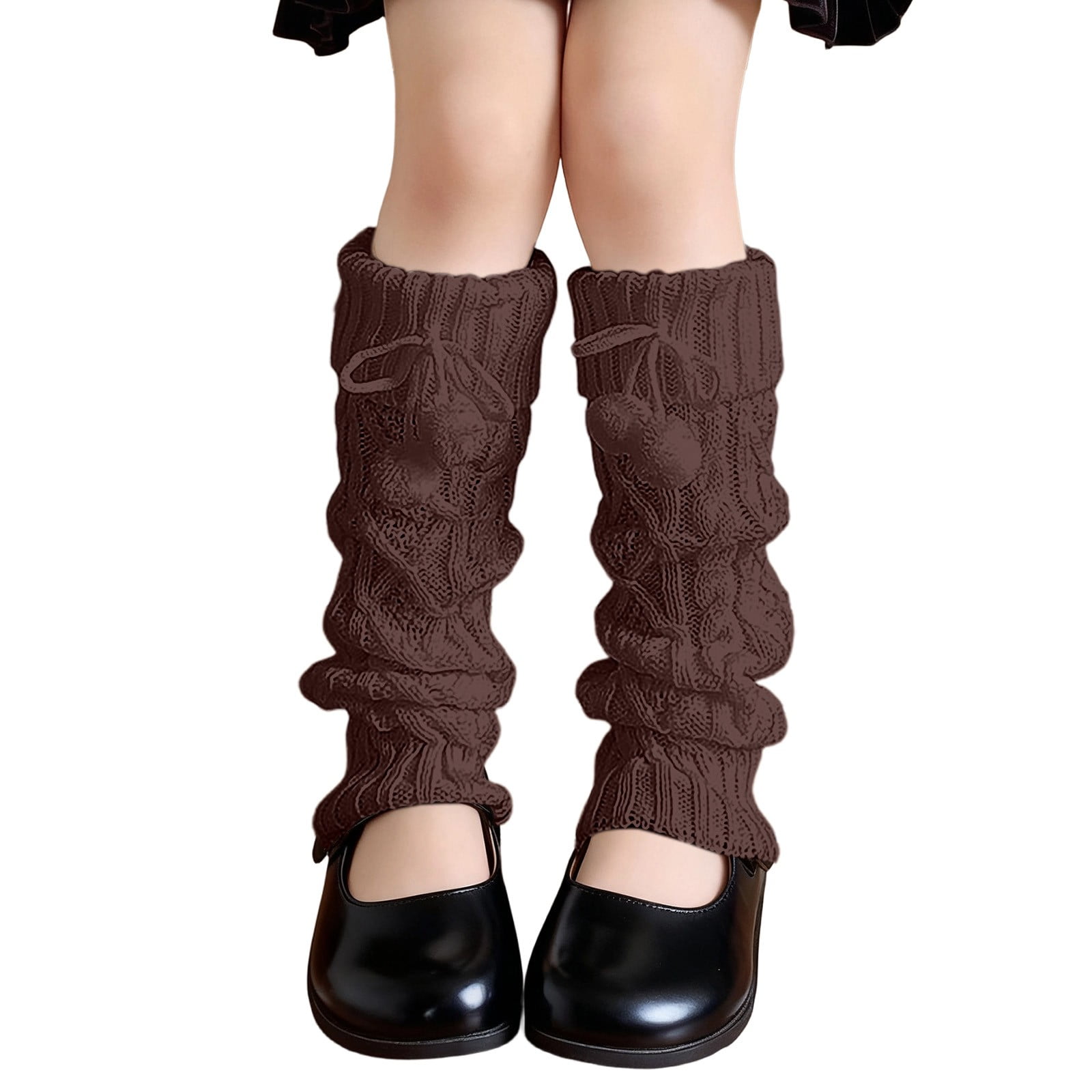 SRZYMJ Little Girls Winter Leg Warmers Twist Cable Knit Leg Covers with Pom Pom Cherry Thick Knit Calf Sleeves
