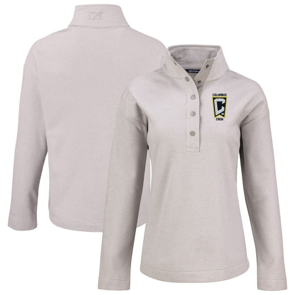 Women's-Cutter & Buck  Gray Columbus Crew Hunts Point Eco Textured Fleece Recycled Quarter-Snap Pullover Top