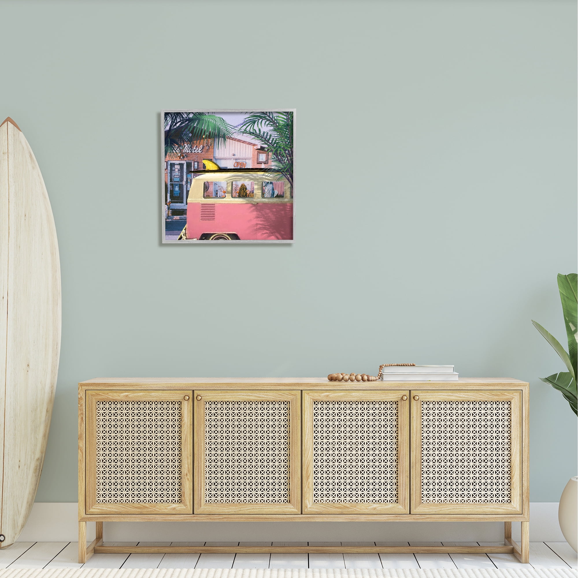 Stupell Retro Summer Palms Vacation Landscape Photography Gray Framed Art Print Wall Art