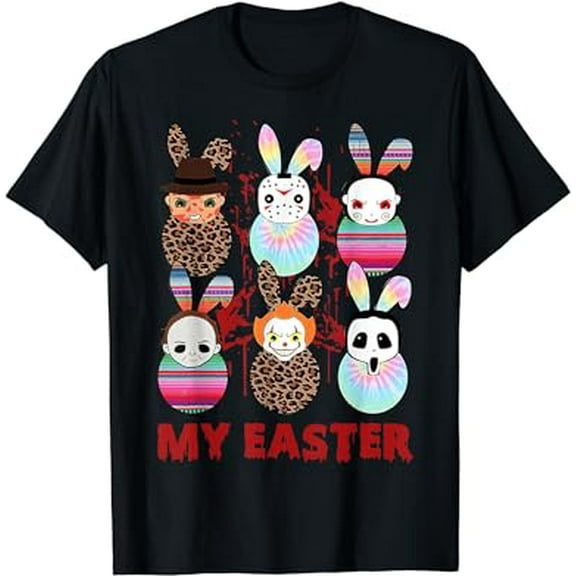 Horror Movie Character Chibi With Bunny Ears Easter Day T-Shirt