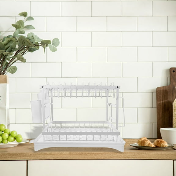 WHAMVOX  Drain Rack Dish Drying Holder Racks with Board Strainer White