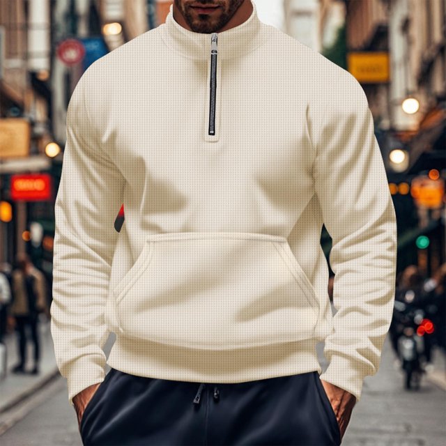 Blusa y camisas de cuello alto de manga larga para hombre, moda informal, cuello alto, color liso, sudaderas de manga larga, blusa, abrigo de poliéster para hombre
