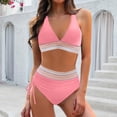 thumbnail image 2 of MKLEKYY Trajes De Baño Completo Mujer Women High Waisted Bikini Sets Swimsuits Color Block Two Piece Drawstring Bathing Suit, 2 of 5