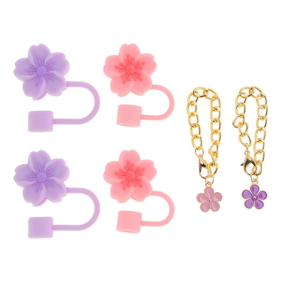 Unique Bargains 6 Pcs Protective Drinkware Accessory Purple Pink Silicone Metal