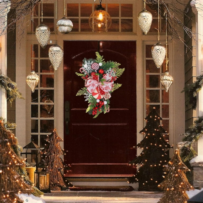 Simulation Candy Wreath Wreath, Christmas Wreaths For Front Door, Country online Farmhouse Christmas Decor, 2023 New Year Decor