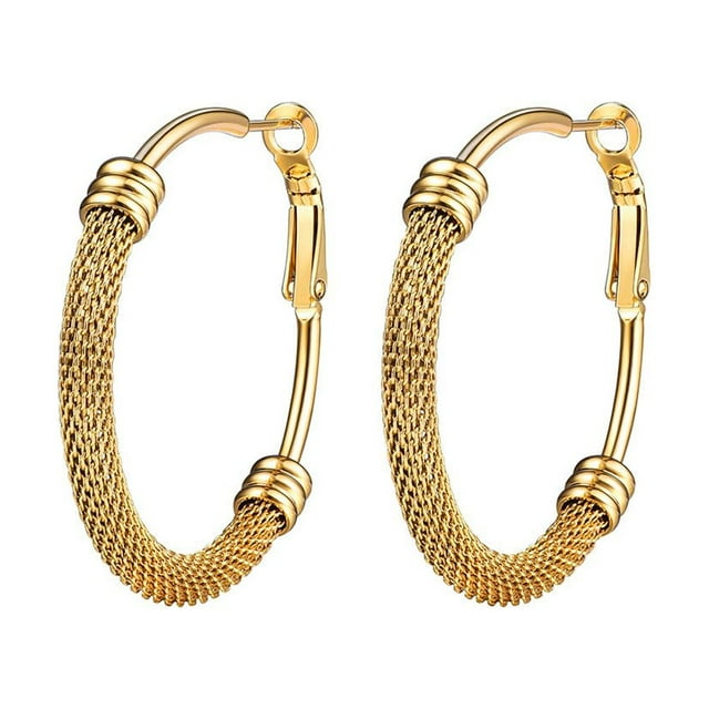 Pendientes de aro dorados PROSTEEL Pendientes gruesos de rejilla de moda de acero inoxidable hipoalergénico 40 mm