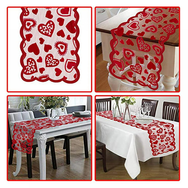 Valentines Table Runner Red Heart Print Valentines Day Decorations