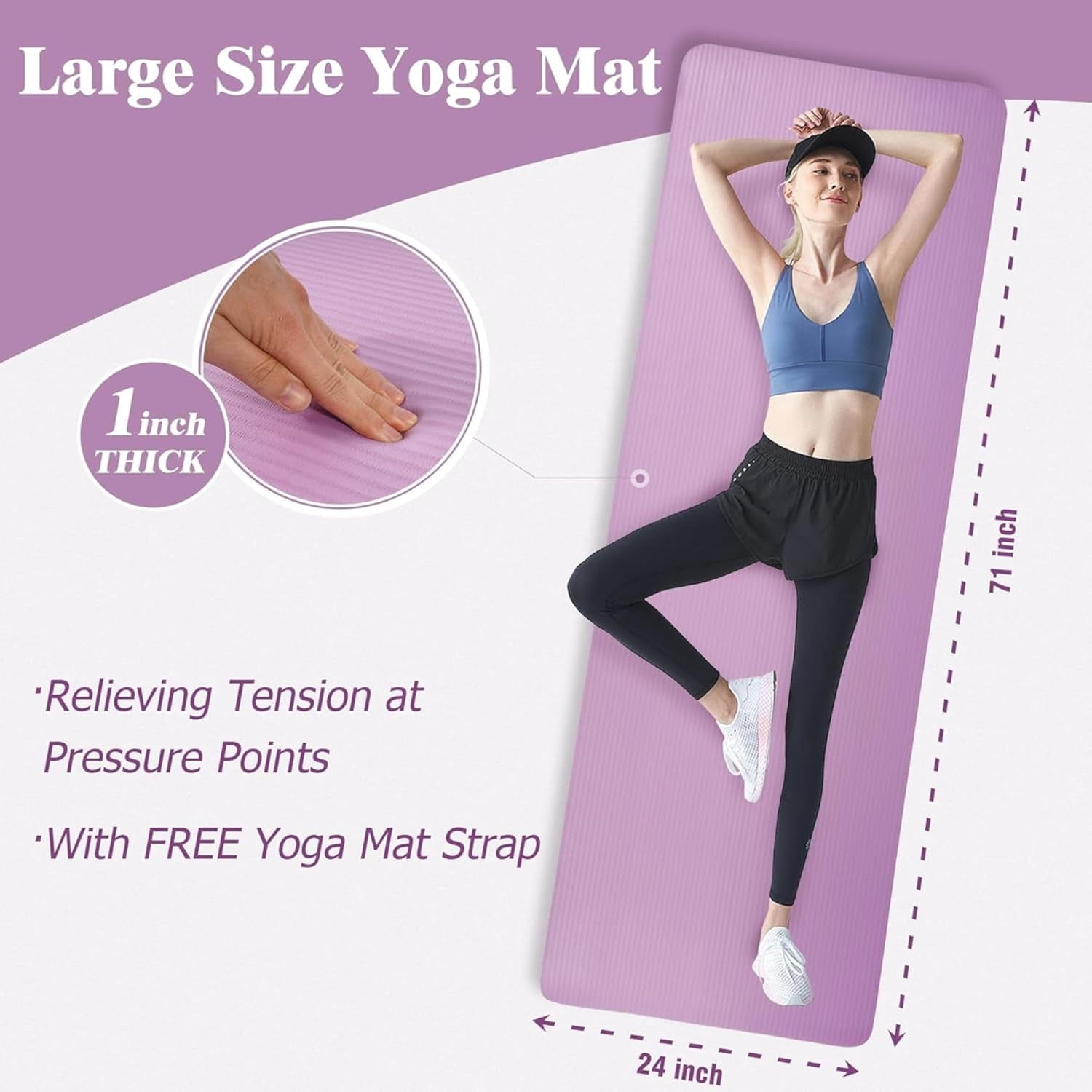 JessieMal Yoga Mat, 1-Inch Extra Thick High Density Exercise Mat, Anti-Tear Exercise Yoga Mat with Carrying Strap, Suitable for Various Yoga Exercises, Multiple Colors