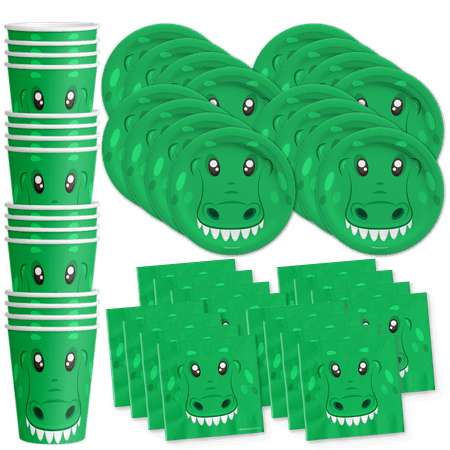 Alligator Birthday Party Supplies - Wild Animal Party Supplies - Baby Alligator Party Supplies - Birthday Party for Boy | Tableware Set Includes Plates, Napkins and Cups | Kit for 16