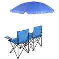 thumbnail image 2 of Double Portable Picnic Chair Set with Umbrella, Folding Camping Chairs with Table, Beverage Holder, Cooler, and Carrying Bag for Outdoor, Patio, Beach, and Park, 2 of 8
