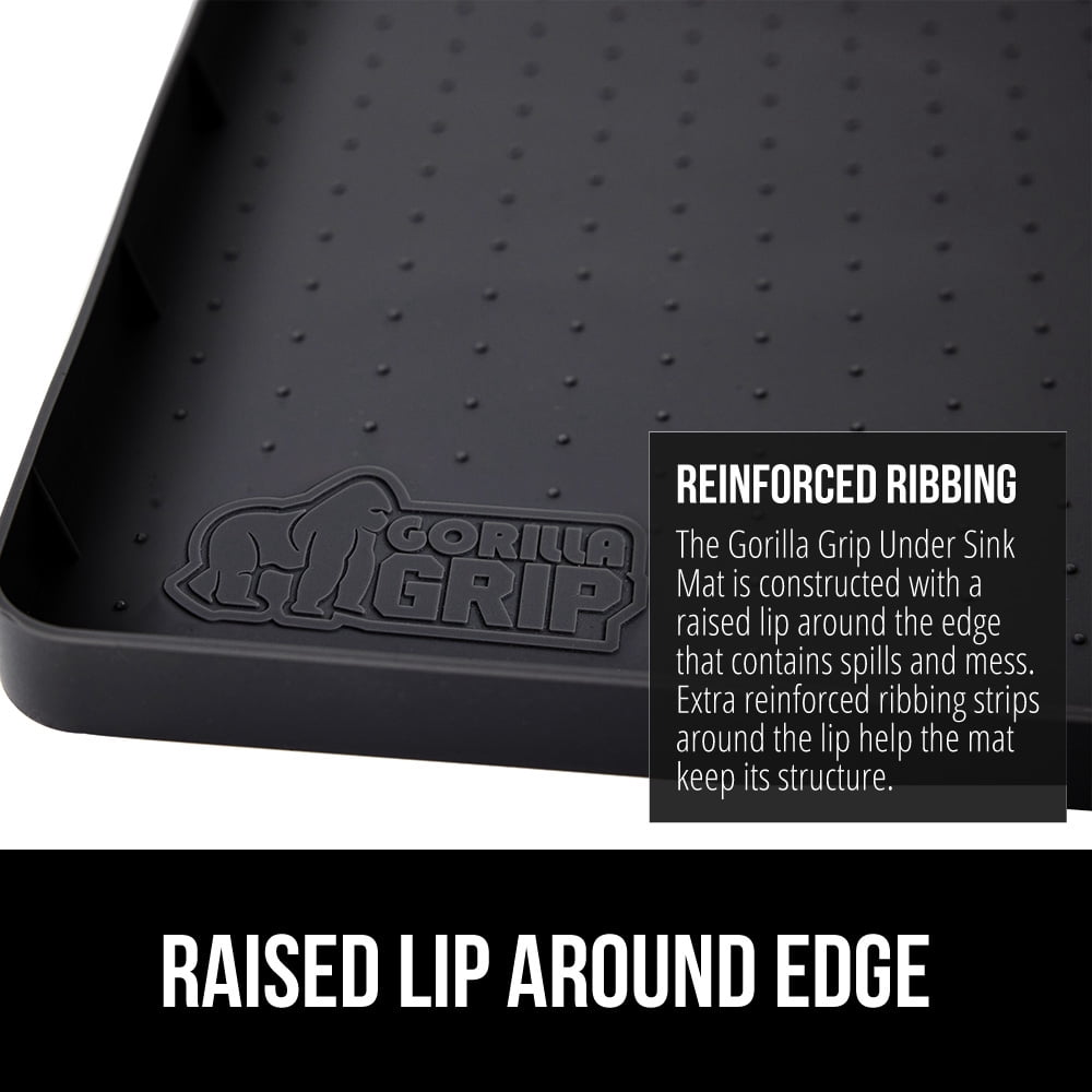 GORILLA GRIP Waterproof Silicone Under Sink Mat with Lip for Kitchen and Bathroom, 34 x 22 in, Black